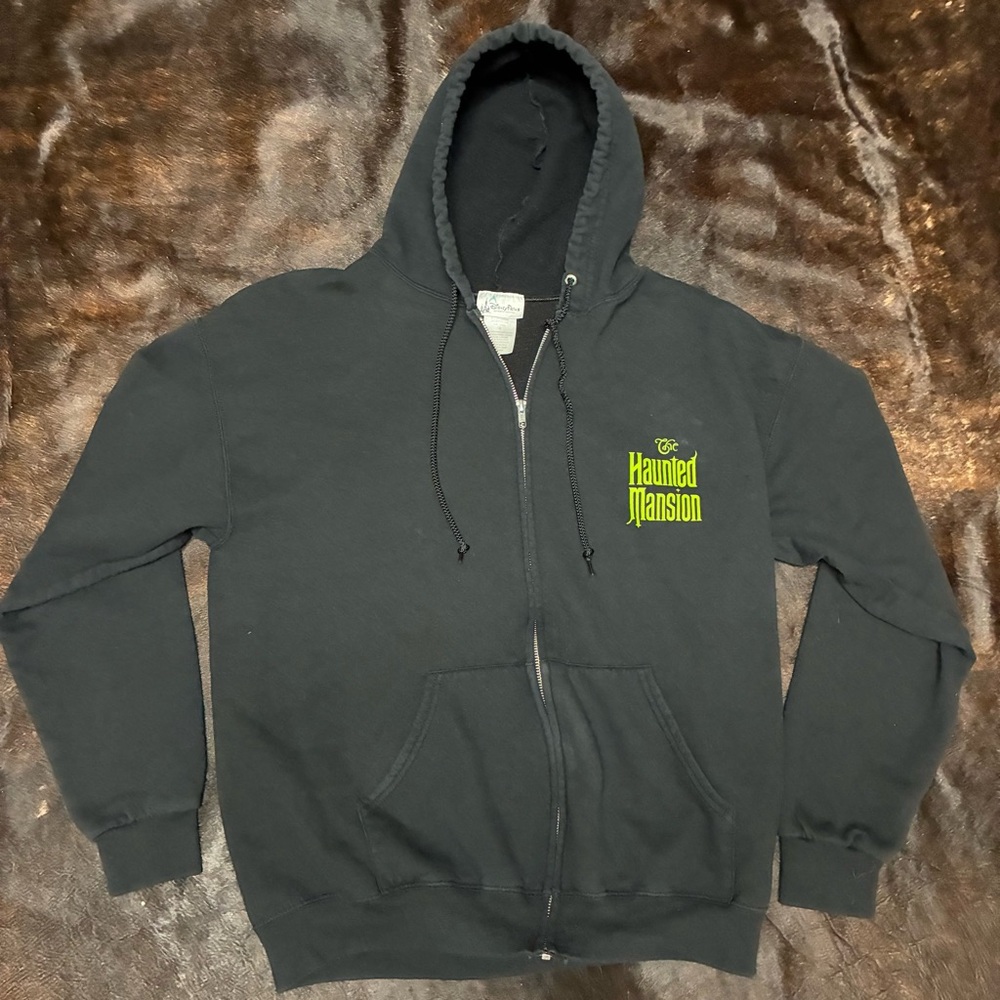 Disney Parks Authentic Black Haunted Mansion Full Zip Hoodie Size Large